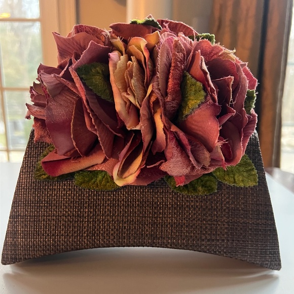 Handbags - New Weave textured Handbag/Clutch with rose detail
